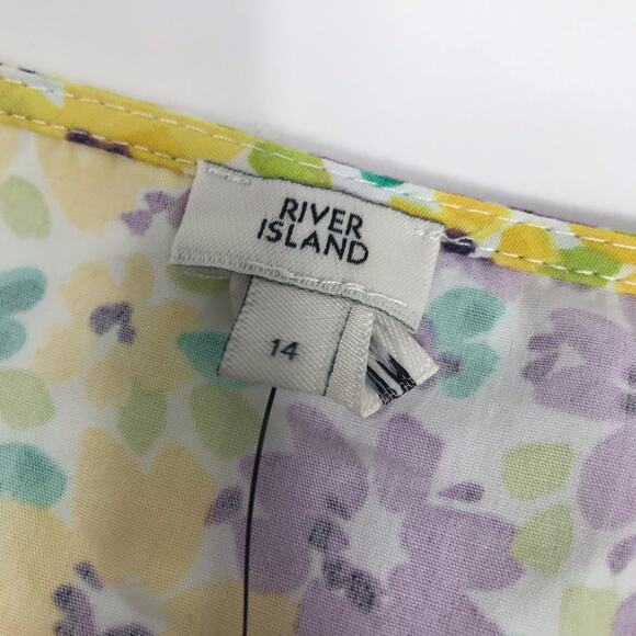 River Island floral Puffed Sleeve tie front crop top Yellow and Purple size 14 - Picture 13 of 14